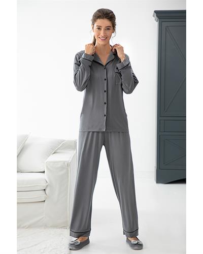 Plain Viscose Women Pajama Set L Anthracite