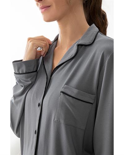 Plain Viscose Women Pajama Set L Anthracite