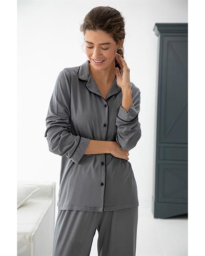 Plain Viscose Women Pajama Set L Anthracite