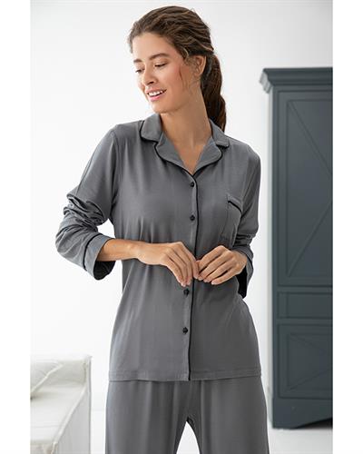 Plain Viscose Women Pajama Set L Anthracite