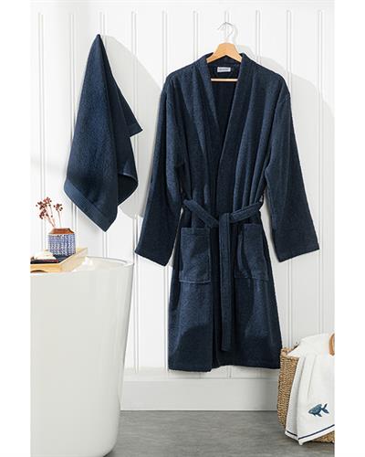Plain Комплект Халат За Баня Комплект Памучен L-XL Морскосин