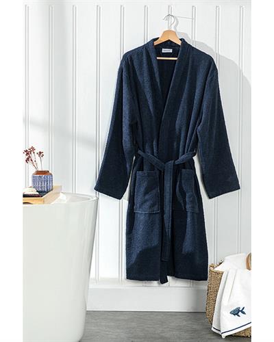 Plain Cottony Bathrobe S-M Dark Blue