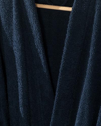 Plain Cottony Bathrobe S-M Dark Blue