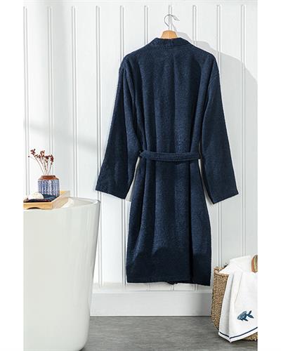 Plain Cottony Bathrobe S-M Dark Blue