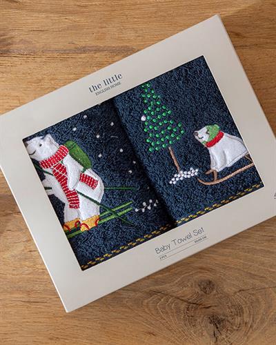 Polar Bear Бебешка Хавлия 2 Броя В Кутия, Памучен, Тъмно Синьо, 30 X 50 Cm