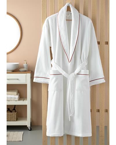 Premium Kadife Халат Маншет, Памучен, Бяло - Тухлено Червено, L-Xl