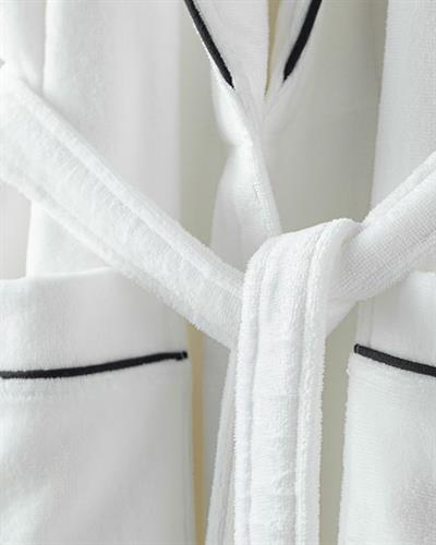 Premium Kadife Халат Маншет, Памучен, Бяло-Тъмно Синьо, L-Xl