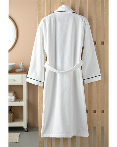 Premium Kadife Халат Маншет, Памучен, Бяло-Тъмно Синьо, L-Xl