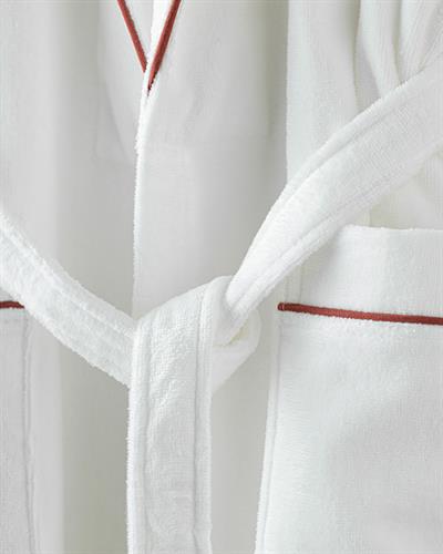 Premium Kadife Cottony Binding Bathrobe S-M White - Brick Red