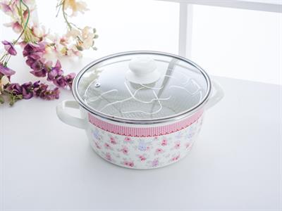 Pretty Rose ТЕНДЖЕРА ЗА ПЪРЖЕНЕ Стъклен с капак Емайлиран 22 cm Pink