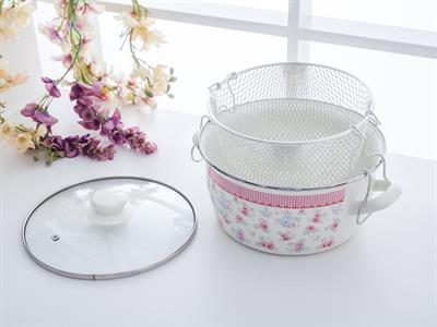 Pretty Rose ТЕНДЖЕРА ЗА ПЪРЖЕНЕ Стъклен с капак Емайлиран 22 cm Pink