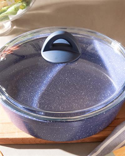 Pure Тенджера Гранит със стъклен капак плитък Гранит 26 см Морскосин