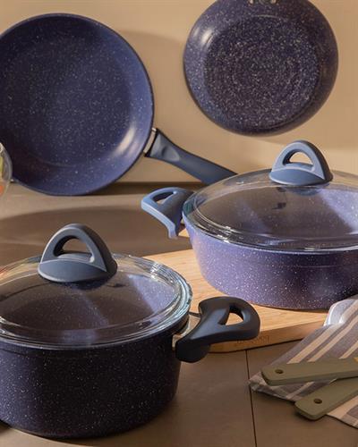 Pure Тенджера Гранит със стъклен капак плитък Гранит 26 см Морскосин