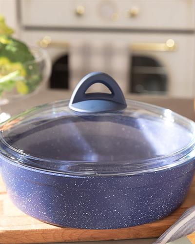 Pure Тенджера Гранит със стъклен капак плитък Гранит 26 см Морскосин