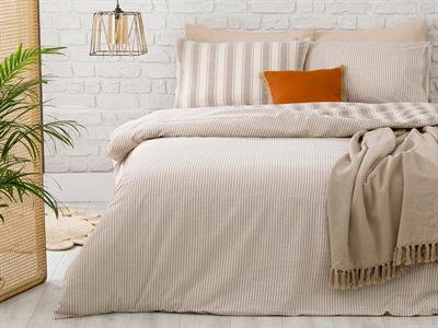 Pure Cotton СПАЛНО БЕЛЬО КОМПЛЕ Кing size Памучна боядисана прежда 240x220 cm Beige