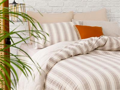 Pure Cotton СПАЛНО БЕЛЬО КОМПЛЕ Кing size Памучна боядисана прежда 240x220 cm Beige