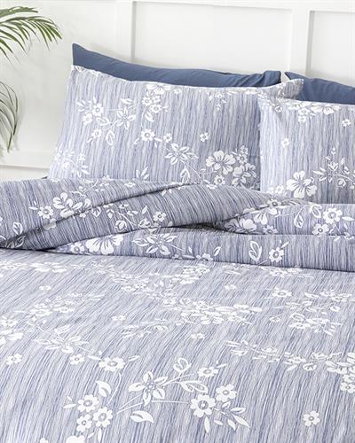 Pure Flowers Спално Бельо Компле Единичен Размер, Креп, Тъмно Синьо, 160 X 220 Cm