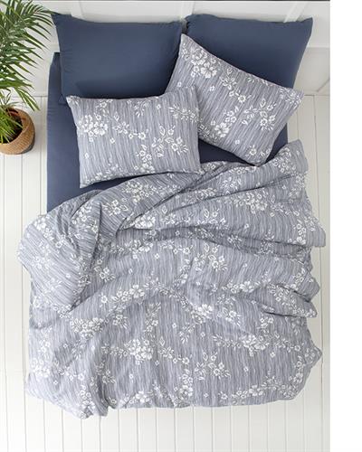 Pure Flowers Спално Бельо Компле Двоен Размер, Креп, Тъмно Синьо, 200 X 220 Cm