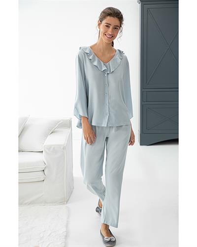 Pure Viscose Women Pajama Set L Blue