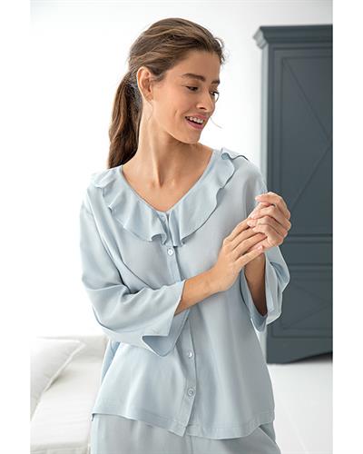 Pure Viscose Women Pajama Set L Blue