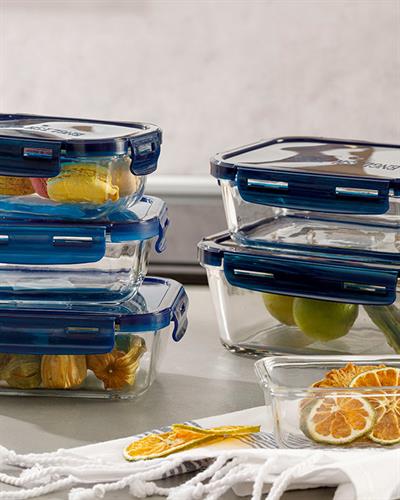 Pureness Кутия За Съхранение Правоъгълен Стъкло 1500 мл Морскосин