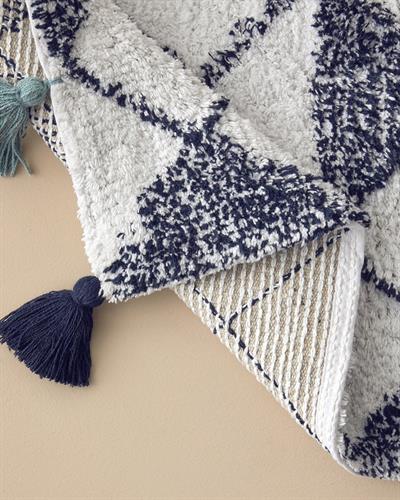 Pyramid Постелка За Баня С пискюли Памучен 50x80 см Морскосин - Бял