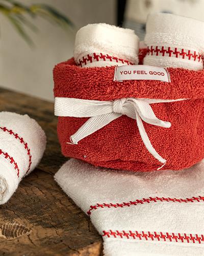 Quadro Хавлия Комплект 4 Бр. Комплект, Памучен, Бяло - Бордо Червено, 30 X 40 Cm