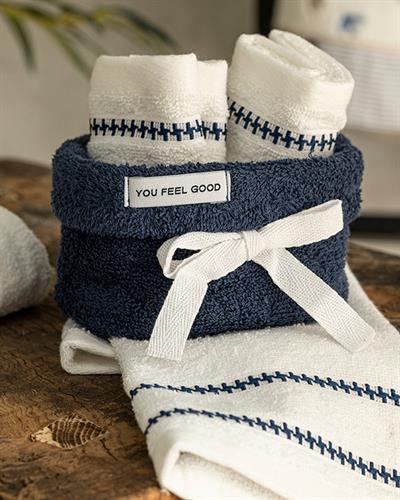 Quadro Хавлия Комплект 4 Бр. Комплект, Памучен, Тъмносиньо-Бяло, 30 X 40 Cm