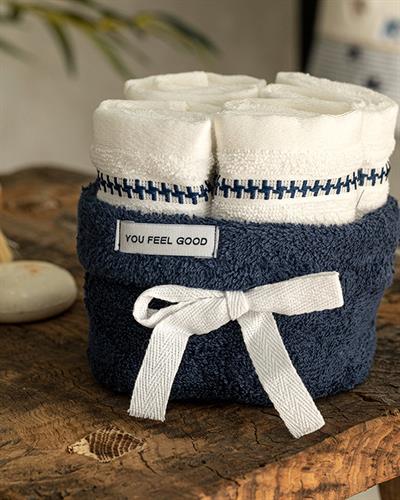 Quadro Хавлия Комплект 4 Бр. Комплект, Памучен, Тъмносиньо-Бяло, 30 X 40 Cm