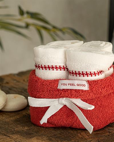 Quadro Хавлия Комплект 4 Бр. Комплект, Памучен, Бяло - Бордо Червено, 30 X 40 Cm