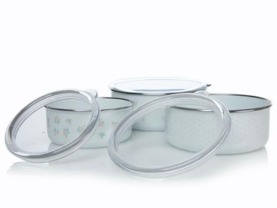 Randa КУТИЯ ЗА СЪХРАНЕНИЕ 3 бр. Емайлиран 14 - 16 - 18 cm White