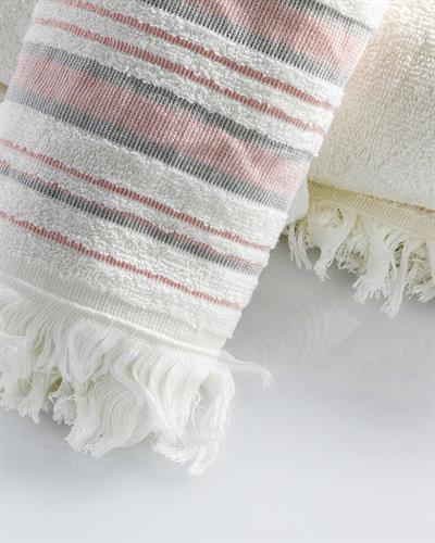 Retro Комплект Кърпи За Баня 2 бр. на райе 50x85+75x150 cm Екрю - Розов