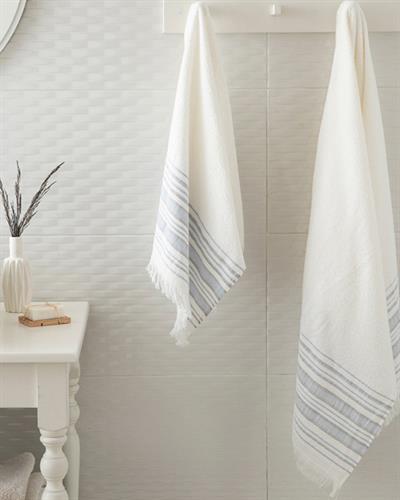 Retro Комплект Кърпи За Баня 2 бр. на райе 50x85см + 70x150см Екрю - Син