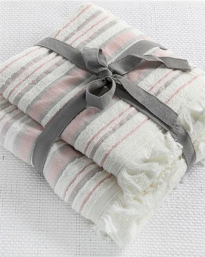 Retro Комплект Кърпи За Баня 2 бр. на райе 50x85+75x150 cm Екрю - Розов