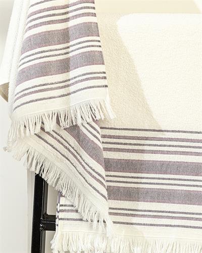 Retro Хавлия За Баня Компл Памучен Полиестер, Екрю - Тъмна Слива, 50 X 85Cm + 70 X 150Cm