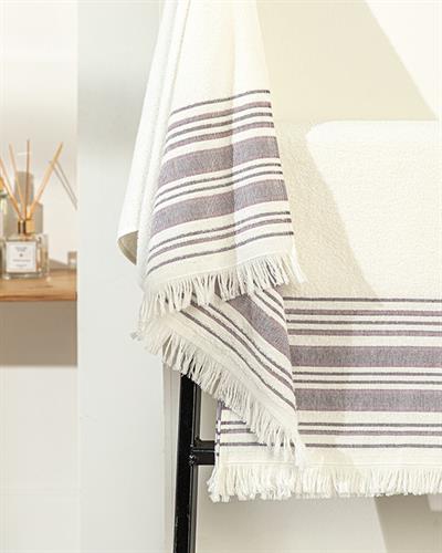 Retro Хавлия За Баня Компл Памучен Полиестер, Екрю - Тъмна Слива, 50 X 85Cm + 70 X 150Cm