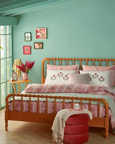 Retro Flower Спален Комплект Двоен Памучен 200x220 см Розов