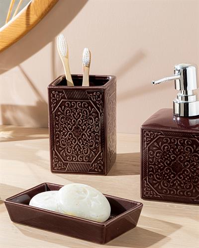 Rhonda Комплект За Баня Бордо Червено, 10 X 10 X 15Cm+8 X 8 X 11Cm+8 X 13 X 3Cm