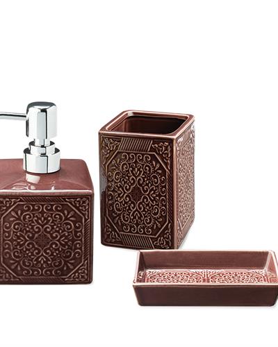 Rhonda Комплект За Баня Бордо Червено, 10 X 10 X 15Cm+8 X 8 X 11Cm+8 X 13 X 3Cm