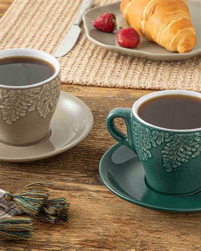 Rila Комплект Чаени Чаши 4 Бр. За 2 Души, Stoneware, Бежово-Зелено, 250 Ml