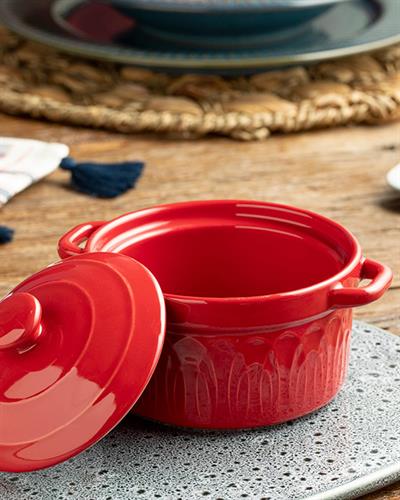 Ripple Мини Тенджера Каменна керамика 14x9 см Червен