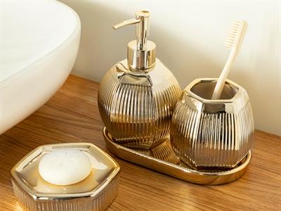 Rita КОМПЛЕКТ ЗА БАНЯ 4 Set 10x16+9x9+11,5x3,5+19x10x2 cm Златисто