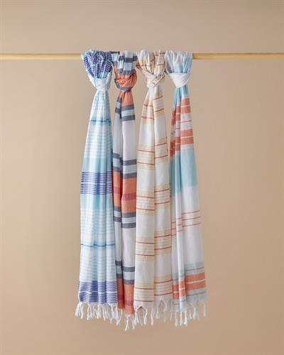 River Rejenere Striped Peshtemal 90x150 cm Dark Blue- Blue