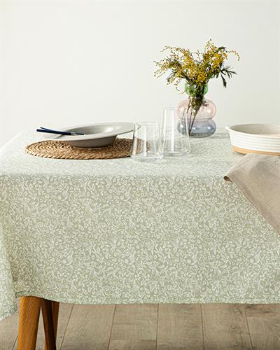 Rosa Green Birds Покривка За Маса С Пискюли, Поликоттон, Зелено, 150 X 220 Cm