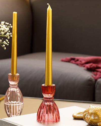 Rosa Stripe Свещник Стъкло 6x6x9 cm Дамсон