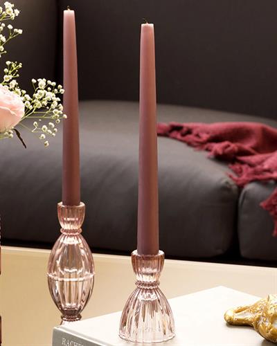 Rosa Stripe Свещник Стъкло 6x6x9 cm Светлорозов