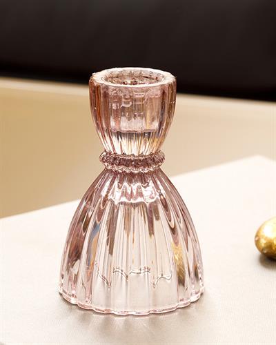 Rosa Stripe Свещник Стъкло 6x6x9 cm Светлорозов