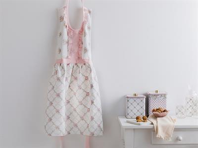 Rosalinda Кухненска Престилка С дантела Полиестер 80x85 см Розов - Бял