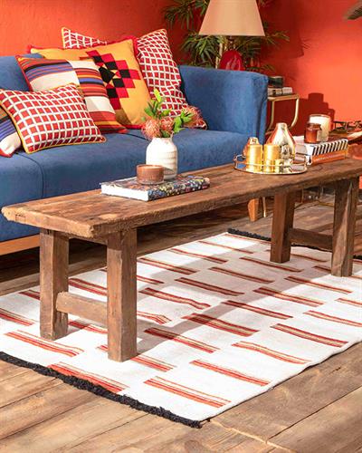 Rosaline Килим Тъкан, Бяло - Тухлено Червено, 120 X 180 Cm