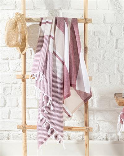 Royal Stripe Пещемал Памук 95x165 см Бургундско бежово